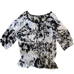 NY Collection Women flower print black white Blouse size L